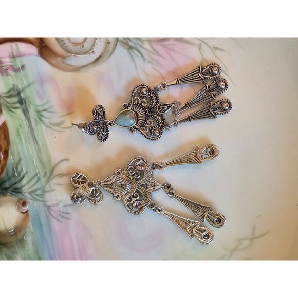 Georgian-Inspired Silver & Turquoise Dangle Chandelier Earrings - Picture 5 of 5